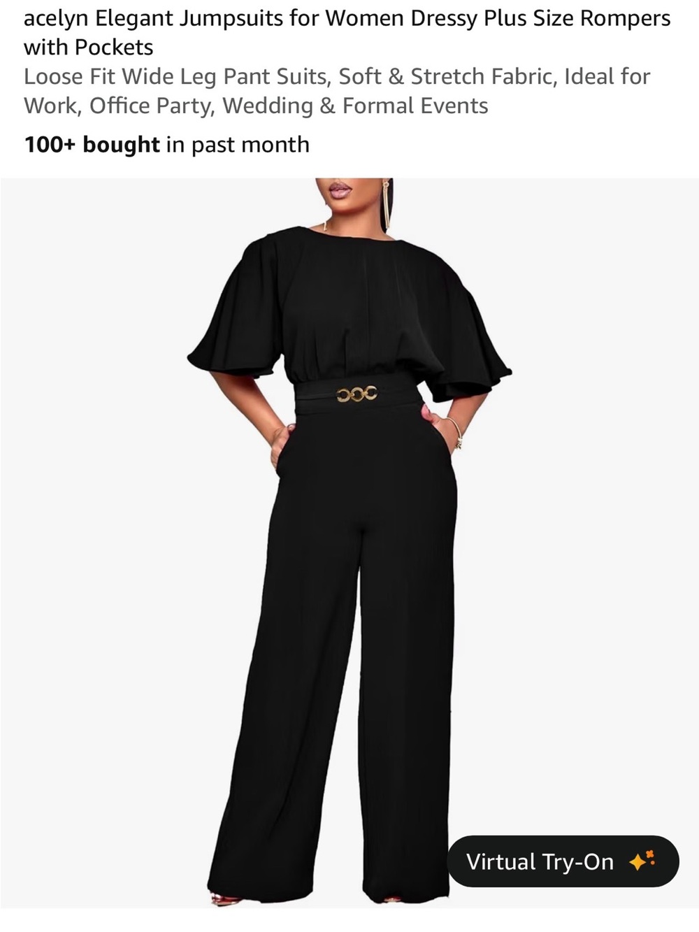 Elegant Black Wide-Leg Jumpsuit with Belt for Women